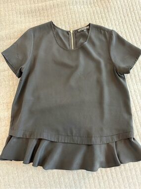 Central Park West Black Short Sleeve Peplum Blouse Top